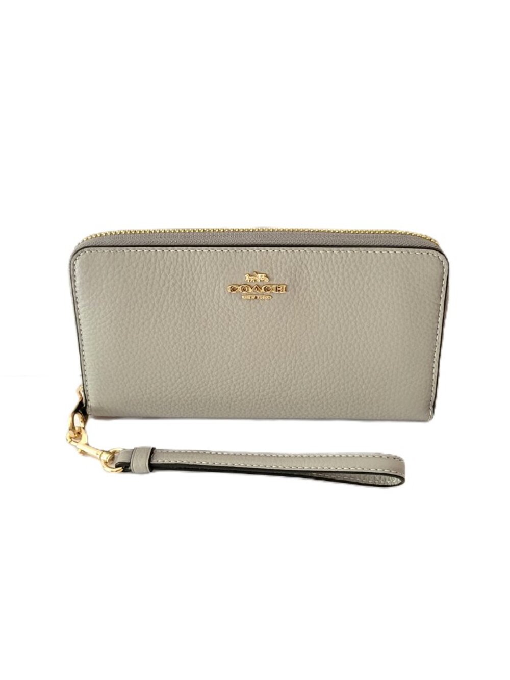 Coach C4451 Pebbled Leather Long Zip Around Wallet Clutch Dove Grey